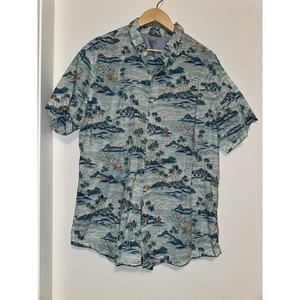 Izod Saltwater Men's XL Hawaiian Prints Short Sleeve Button-Down Shirt Cotton